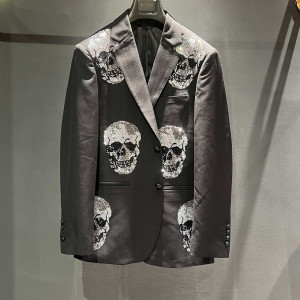 PP 스컬 스팽글 블랙 수트 재킷