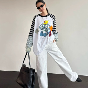 스트라이프 소매 캐릭터 프린트 상하세트